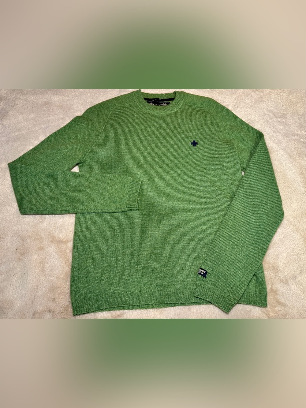 Abercrombie & Fitch Lambswooly Wool Muscle Crewneck Sweater Fitted Green Mens S
